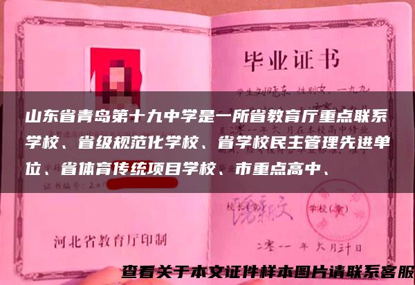 山东省青岛第十九中学是一所省教育厅重点联系学校、省级规范化学校、省学校民主管理先进单位、省体育传统项目学校、市重点高中、