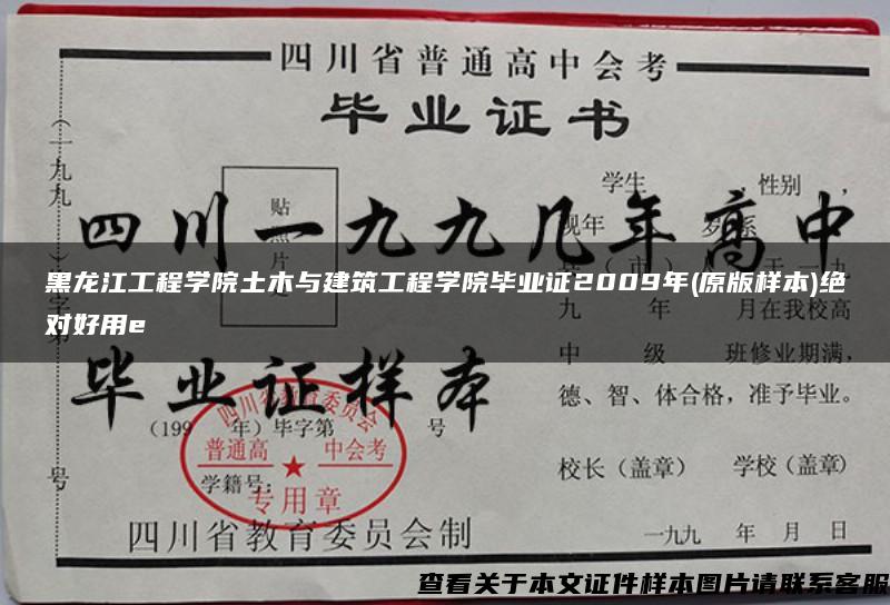 黑龙江工程学院土木与建筑工程学院毕业证2009年(原版样本)绝对好用e