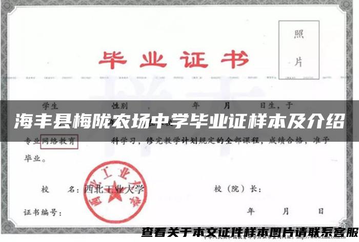 海丰县梅陇农场中学毕业证样本及介绍