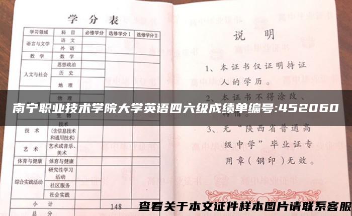 南宁职业技术学院大学英语四六级成绩单编号:452060