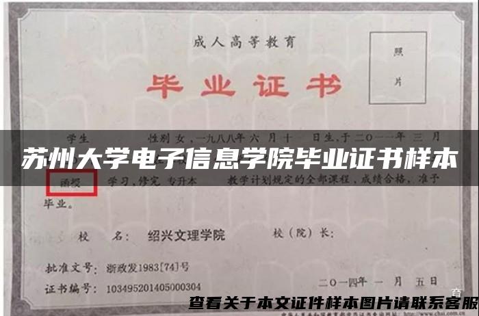 苏州大学电子信息学院毕业证书样本