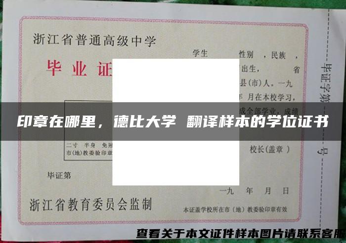 印章在哪里，德比大学 翻译样本的学位证书