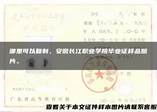 哪里可以复制，安徽长江职业学院毕业证样品照片。