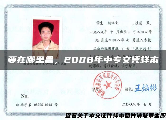 要在哪里拿，2008年中专文凭样本