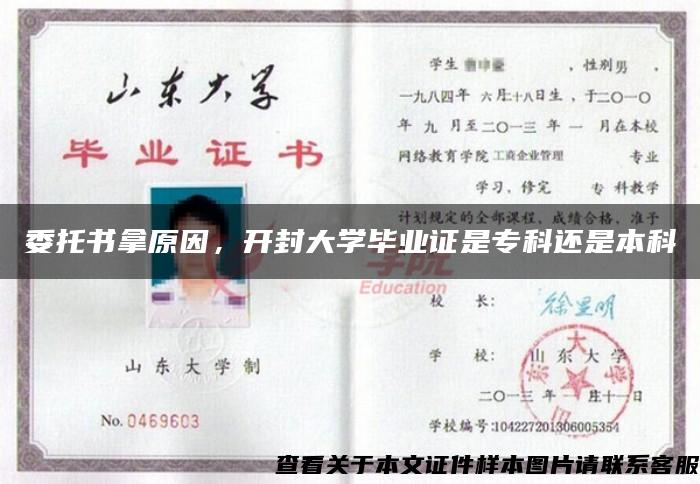 委托书拿原因，开封大学毕业证是专科还是本科