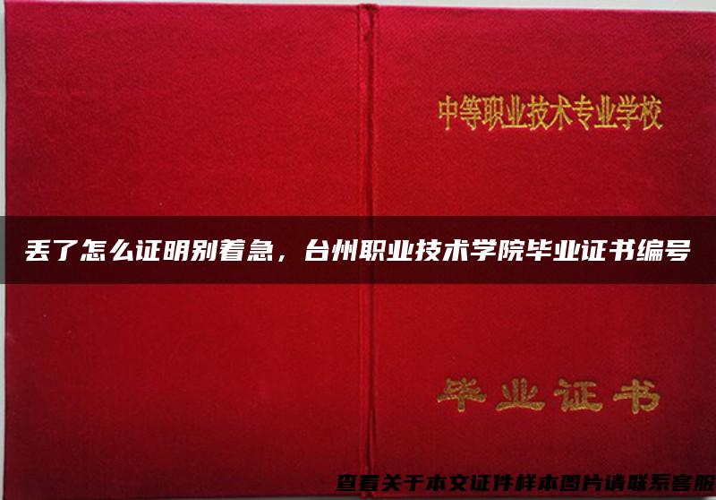 丢了怎么证明别着急，台州职业技术学院毕业证书编号