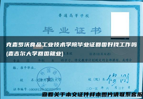 克麦罗沃食品工业技术学院毕业证回国好找工作吗(麦吉尔大学回国就业)