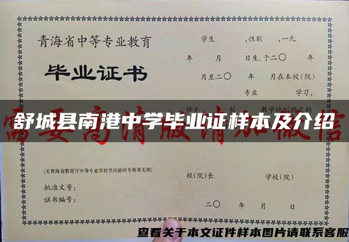 舒城县南港中学毕业证样本及介绍