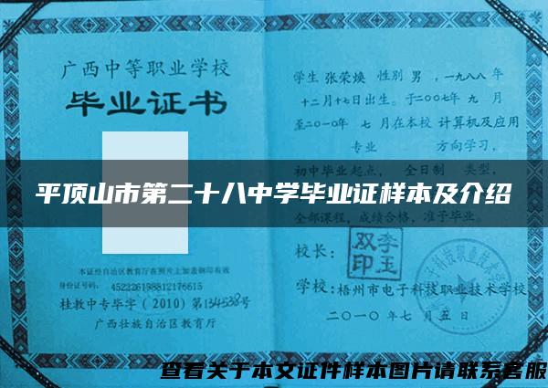 平顶山市第二十八中学毕业证样本及介绍