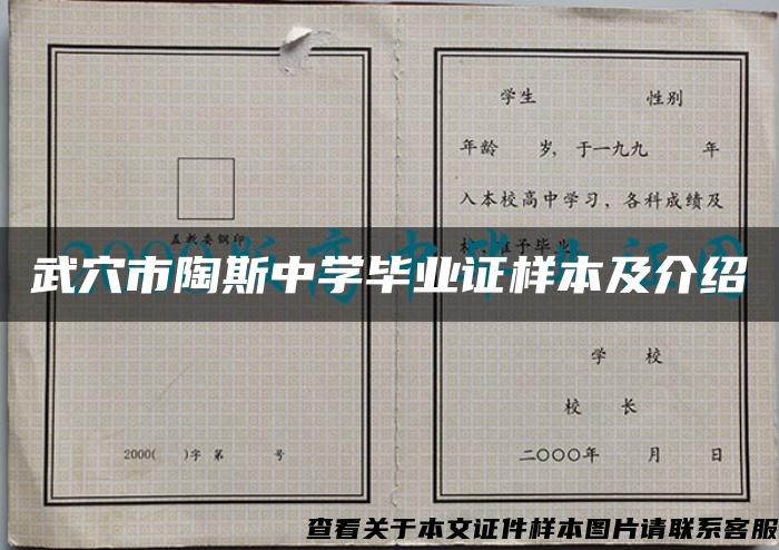 武穴市陶斯中学毕业证样本及介绍