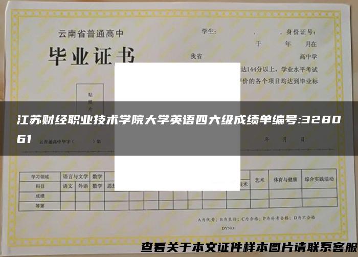 江苏财经职业技术学院大学英语四六级成绩单编号:328061