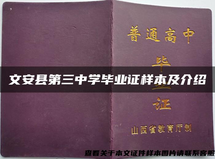 文安县第三中学毕业证样本及介绍