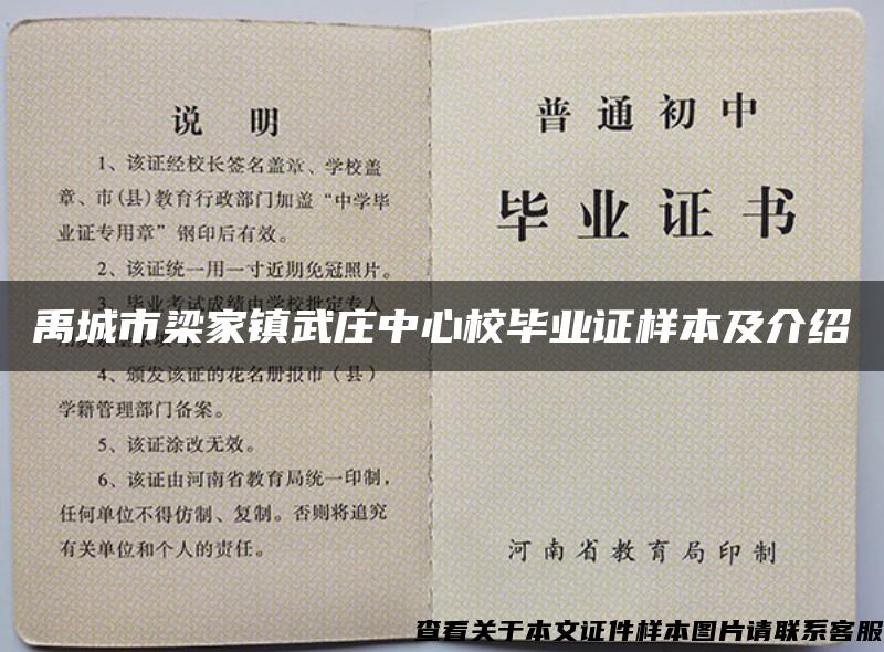 禹城市梁家镇武庄中心校毕业证样本及介绍