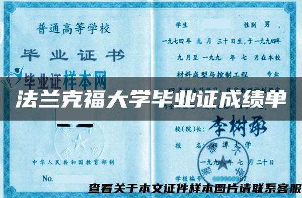 法兰克福大学毕业证成绩单