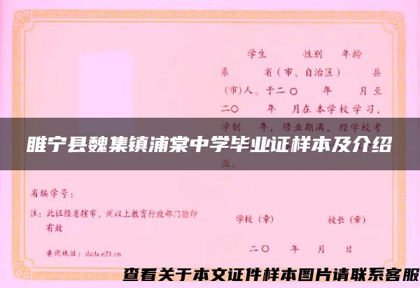 睢宁县魏集镇浦棠中学毕业证样本及介绍