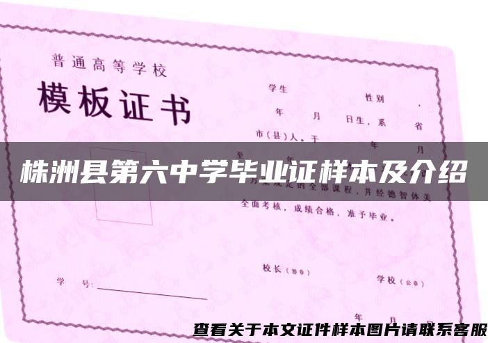 株洲县第六中学毕业证样本及介绍