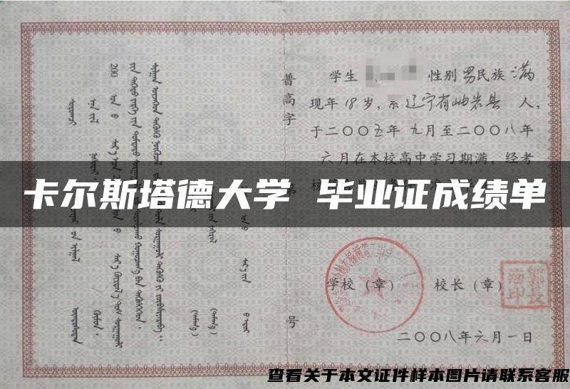 卡尔斯塔德大学 毕业证成绩单