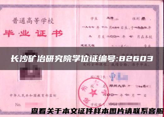 长沙矿冶研究院学位证编号:82603