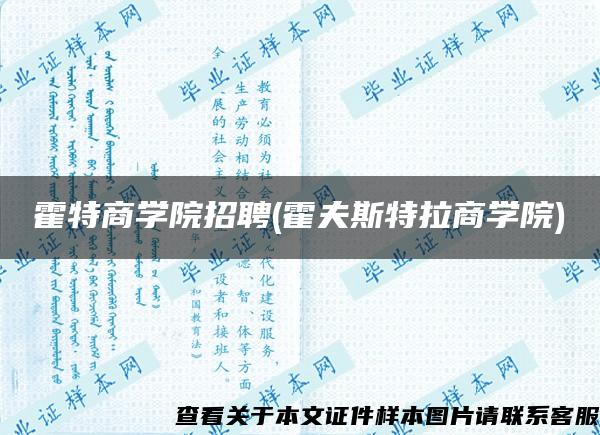 霍特商学院招聘(霍夫斯特拉商学院)