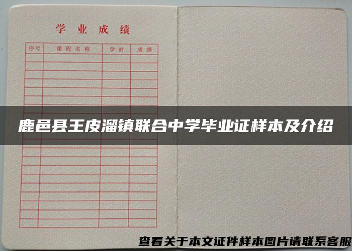 鹿邑县王皮溜镇联合中学毕业证样本及介绍