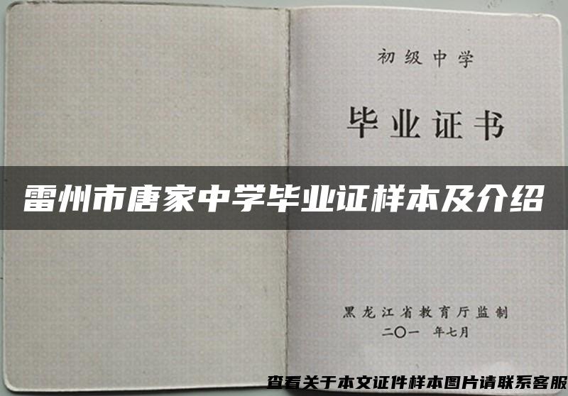 雷州市唐家中学毕业证样本及介绍