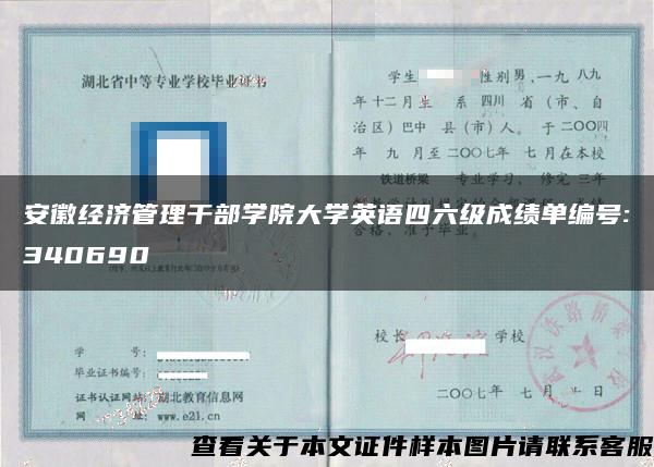 安徽经济管理干部学院大学英语四六级成绩单编号:340690