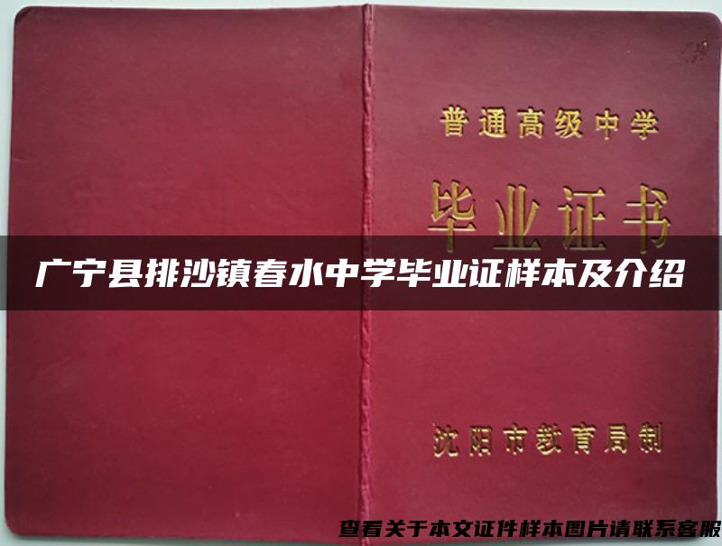 广宁县排沙镇春水中学毕业证样本及介绍