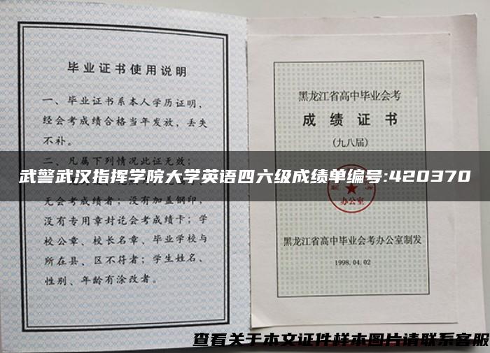 武警武汉指挥学院大学英语四六级成绩单编号:420370