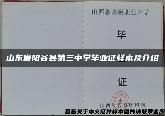 山东省阳谷县第三中学毕业证样本及介绍