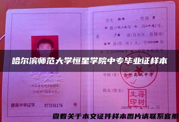 哈尔滨师范大学恒星学院中专毕业证样本