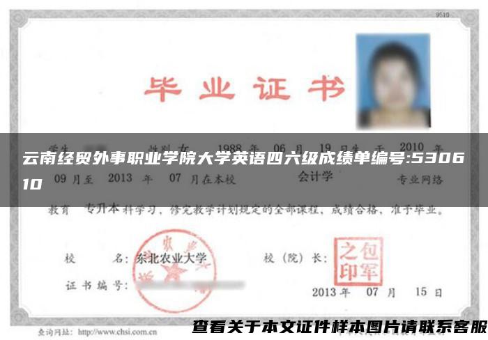 云南经贸外事职业学院大学英语四六级成绩单编号:530610