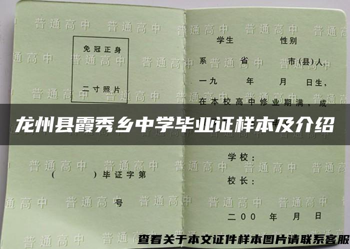 龙州县霞秀乡中学毕业证样本及介绍