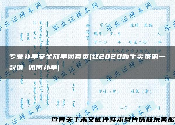 专业补单安全放单网首页(致2020新手卖家的一封信 如何补单)