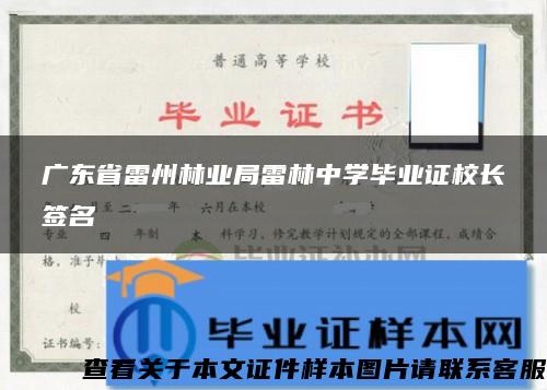 广东省雷州林业局雷林中学毕业证校长签名