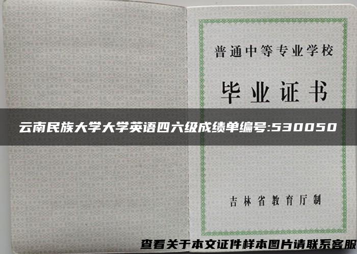 云南民族大学大学英语四六级成绩单编号:530050