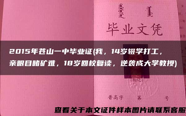 2015年苍山一中毕业证(我，14岁辍学打工，亲眼目睹矿难，18岁回校复读，逆袭成大学教授)