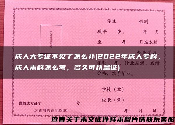 成人大专证不见了怎么补(2022年成人专科，成人本科怎么考，多久可以拿证)