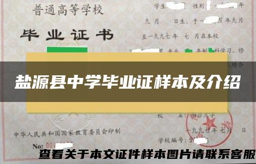 盐源县中学毕业证样本及介绍