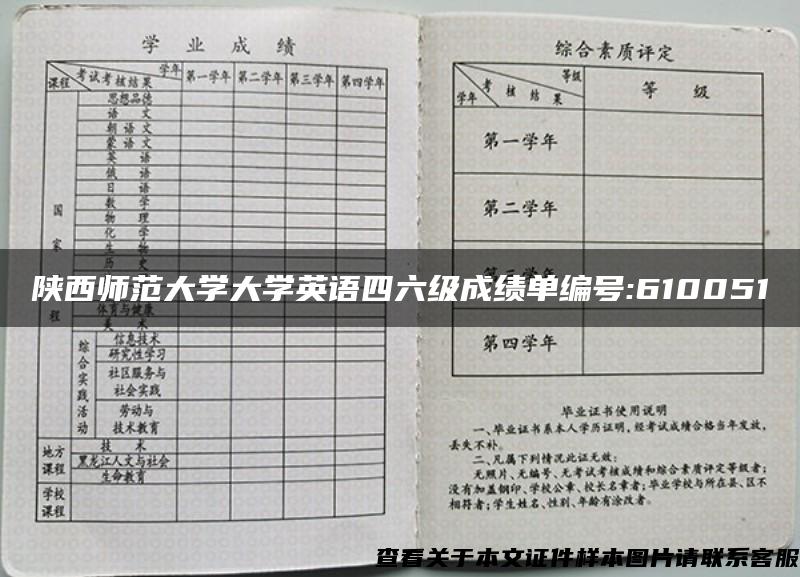 陕西师范大学大学英语四六级成绩单编号:610051