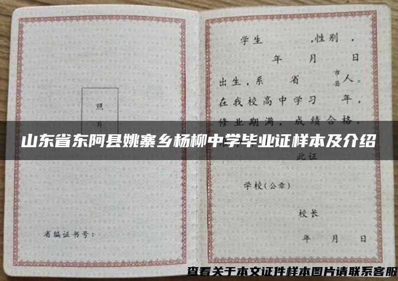 山东省东阿县姚寨乡杨柳中学毕业证样本及介绍