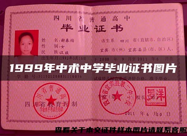 1999年中术中学毕业证书图片