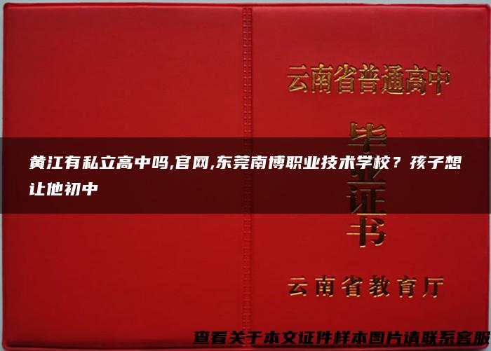 黄江有私立高中吗,官网,东莞南博职业技术学校？孩子想让他初中