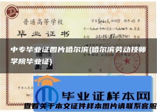 中专毕业证图片哈尔滨(哈尔滨劳动技师学院毕业证)