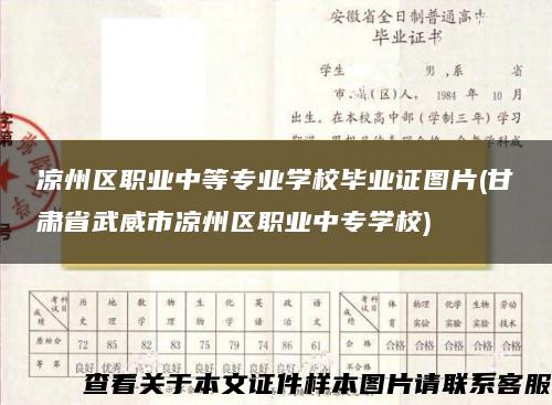 凉州区职业中等专业学校毕业证图片(甘肃省武威市凉州区职业中专学校)