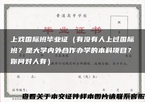 上戏国际班毕业证（有没有人上过国际班？是大学内外合作办学的本科项目？你问对人有）