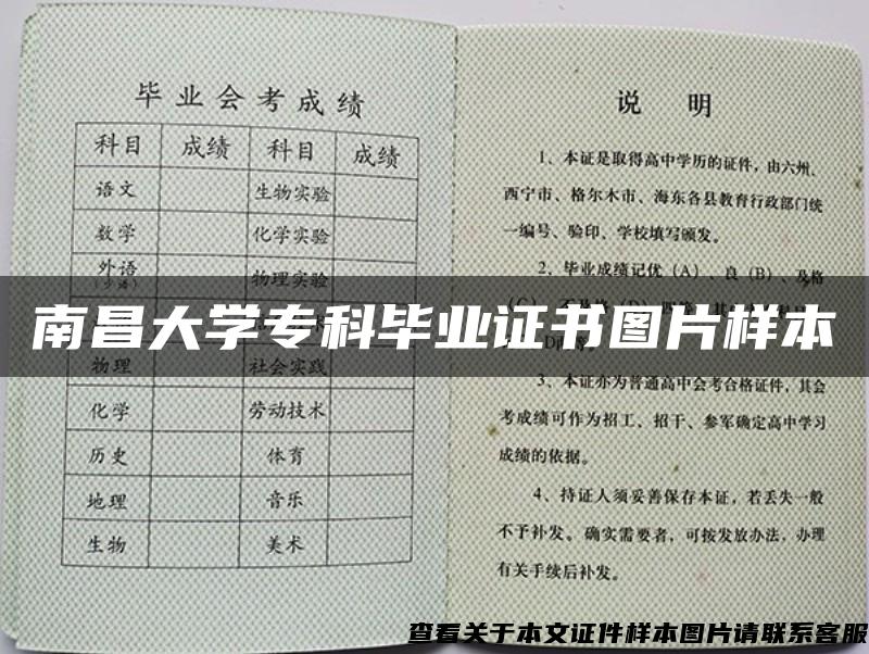 南昌大学专科毕业证书图片样本