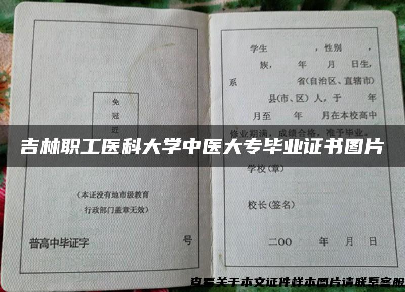 吉林职工医科大学中医大专毕业证书图片