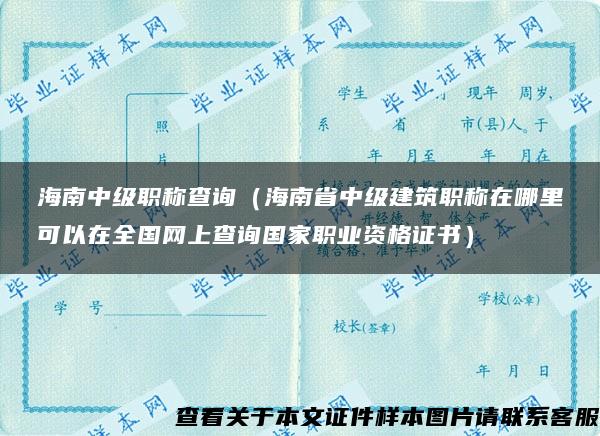 海南中级职称查询（海南省中级建筑职称在哪里可以在全国网上查询国家职业资格证书）