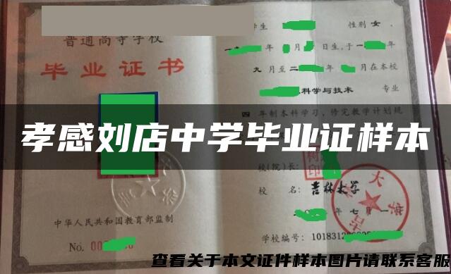 孝感刘店中学毕业证样本