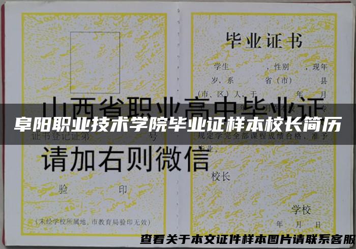 阜阳职业技术学院毕业证样本校长简历